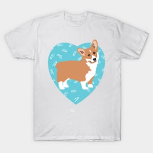 Corgi Dog Lover Heart Aqua Blue T-Shirt